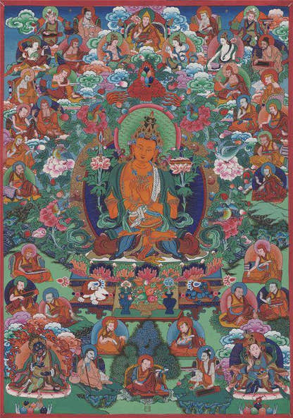Manjusri - Tibetan thangka painting, front view
