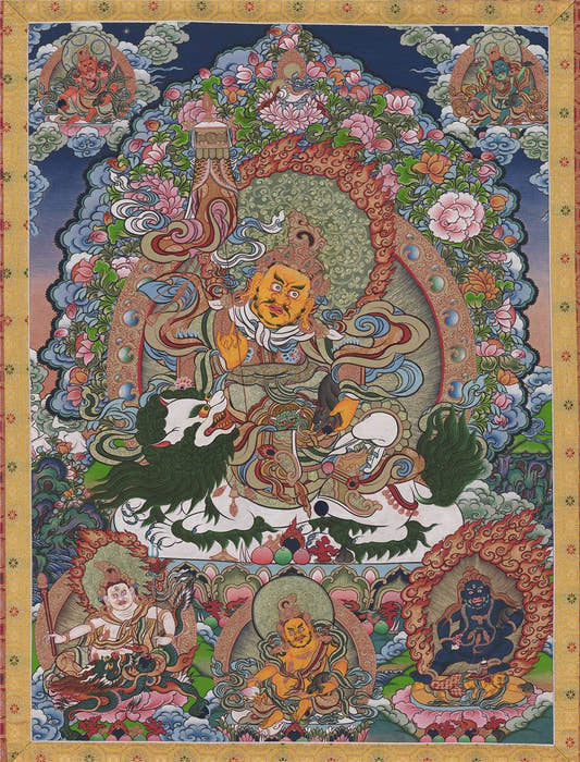 Vaishravana / Vaisravana - Tibetan thangka painting, front view