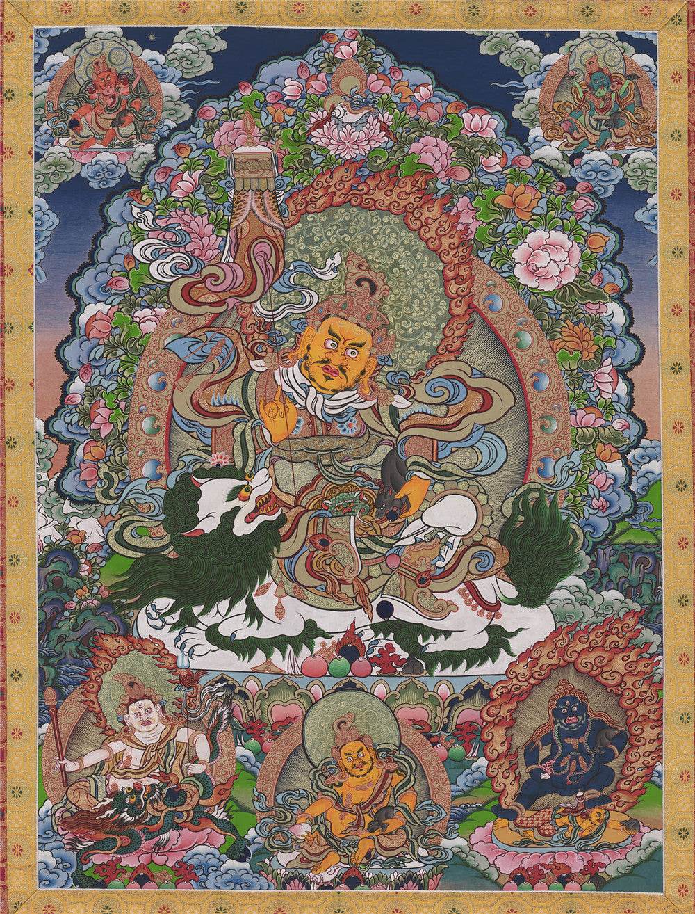 Vaishravana / Vaisravana - Tibetan thangka painting, front view