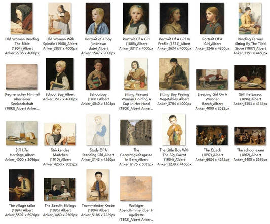 53 Painting Images by Albert Anker Swiss, 1831 – 1910 - Tibetan Buddhist thangka, detailed view