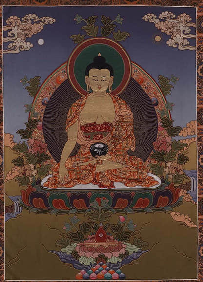 Bhaisajyaguru - Medicine Buddha - Tibetan thangka painting, front view