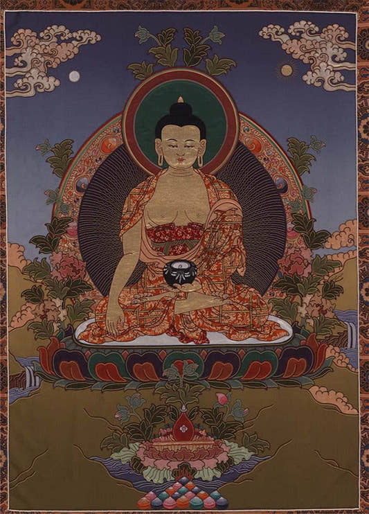Bhaisajyaguru - Medicine Buddha - Tibetan thangka painting, front view