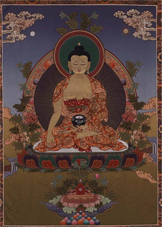 Medicine Buddha Image - Tibetan thangka painting, front view