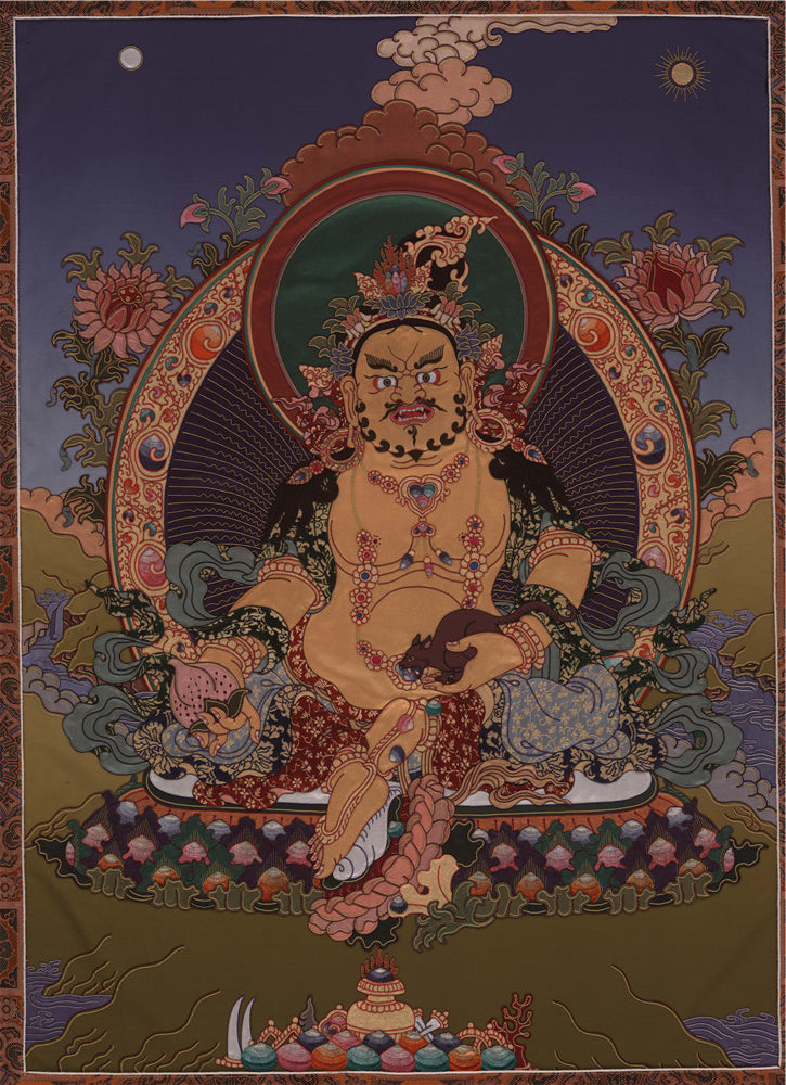 Gandhanra Handmade Thangka - Yellow Jambhala - from Kathok Monastery