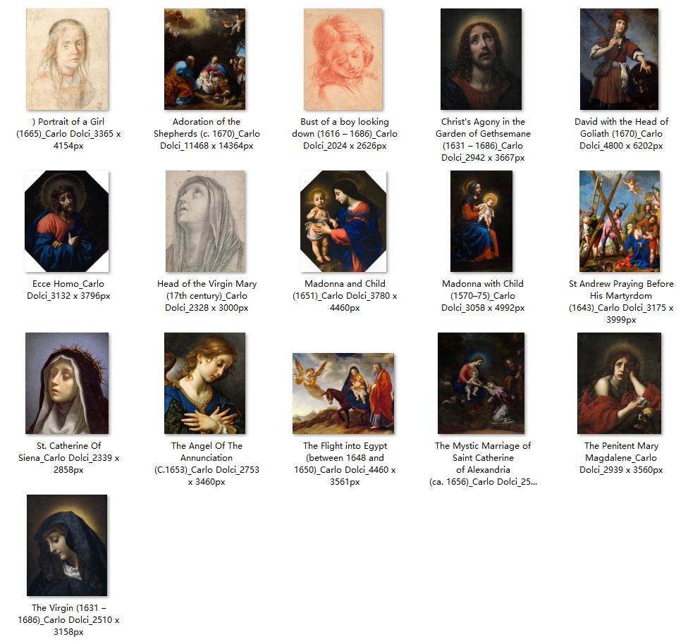 16 Painting Images by Carlo Dolci Italian, 1616-1687 - Tibetan Buddhist thangka, front view