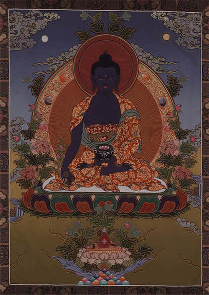 Bhaisajyaguru - Medicine Buddha - Tibetan thangka painting, front view