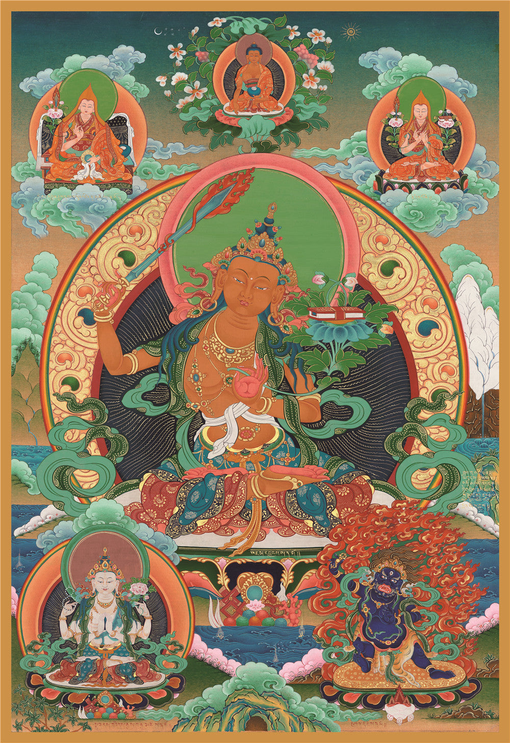 Gandhanra Tibetan Thangka Art - Manjusri - from Kathok Monastery - Giclee Print with Mineral Pigments