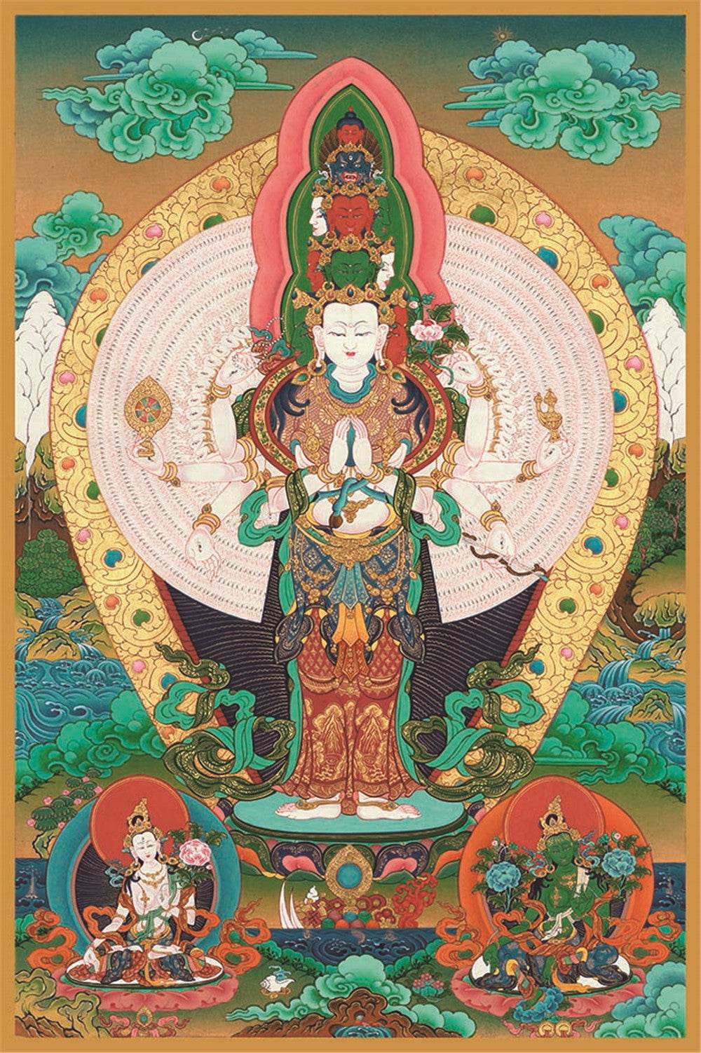 The Thousand-hand Avalokiteshvara - Tibetan thangka painting, front view
