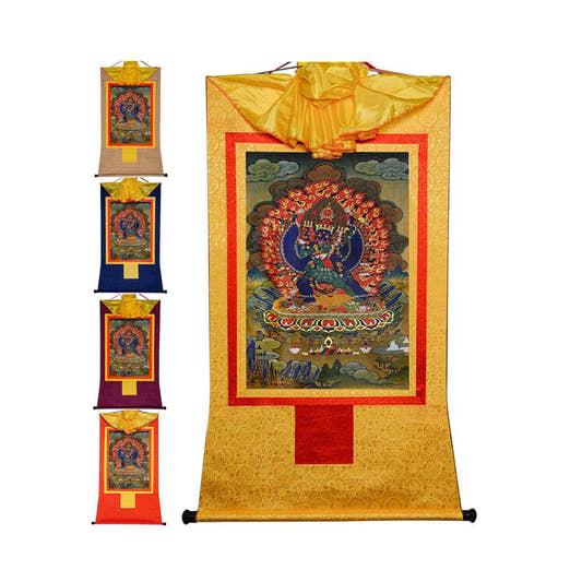 གཤིན་རྗེ་གཤེད་ Yamantaka- Conqueror of the Lord of Death - Tibetan thangka painting, front view