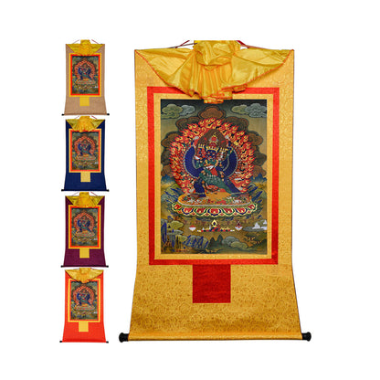 Gandhanra Bronzing Printed Tibetan Thangka Art - Yamantaka  Thangka, Hand Framed Tibetan Buddhist Thangka Wall Hanging
