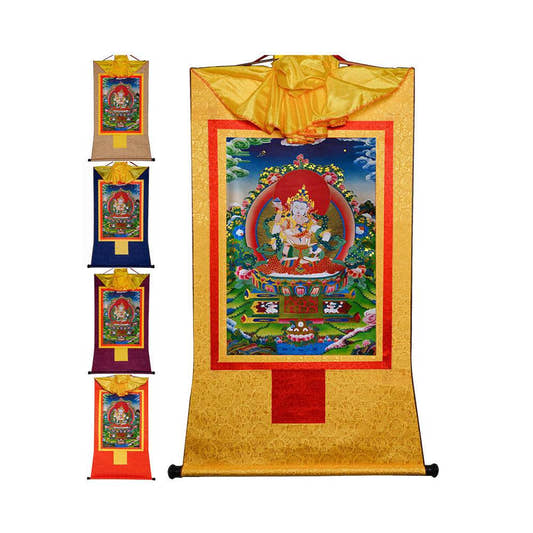 Vajrasatva in Yab Yum,Vajrasattva,Dorje Sempa - Tibetan thangka painting, front view