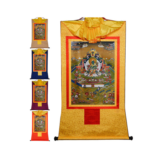 Gandhanra Bronzing Printed Tibetan Thangka Art - Green Tara Thangka (Pure Land), Shyamatara, Hand Framed Tibetan Buddhist Thangka Wall Hanging