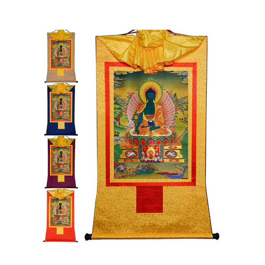 Bhaisajyaguru-Medicine Buddha - Tibetan thangka painting, front view