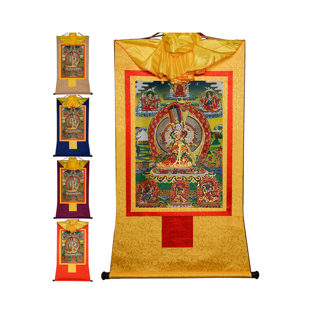 Gandhanra Bronzing Printed Tibetan Thangka Art - Usnisa Sitatapatra Thangka, Hand Framed Tibetan Buddhist Thangka Wall Hanging