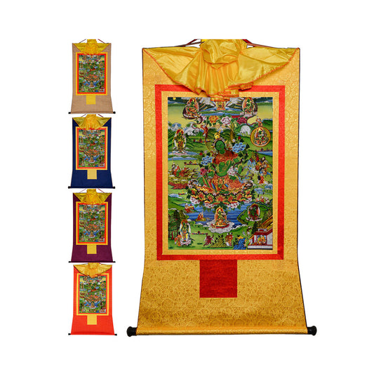 Gandhanra Bronzing Printed Tibetan Thangka Art - Green Tara Thangka, Hand Framed Tibetan Buddhist Thangka Wall Hanging
