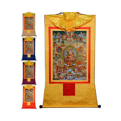 Guru Rinpoche and Deitiesof Nyingma School - Tibetan thangka painting, front view
