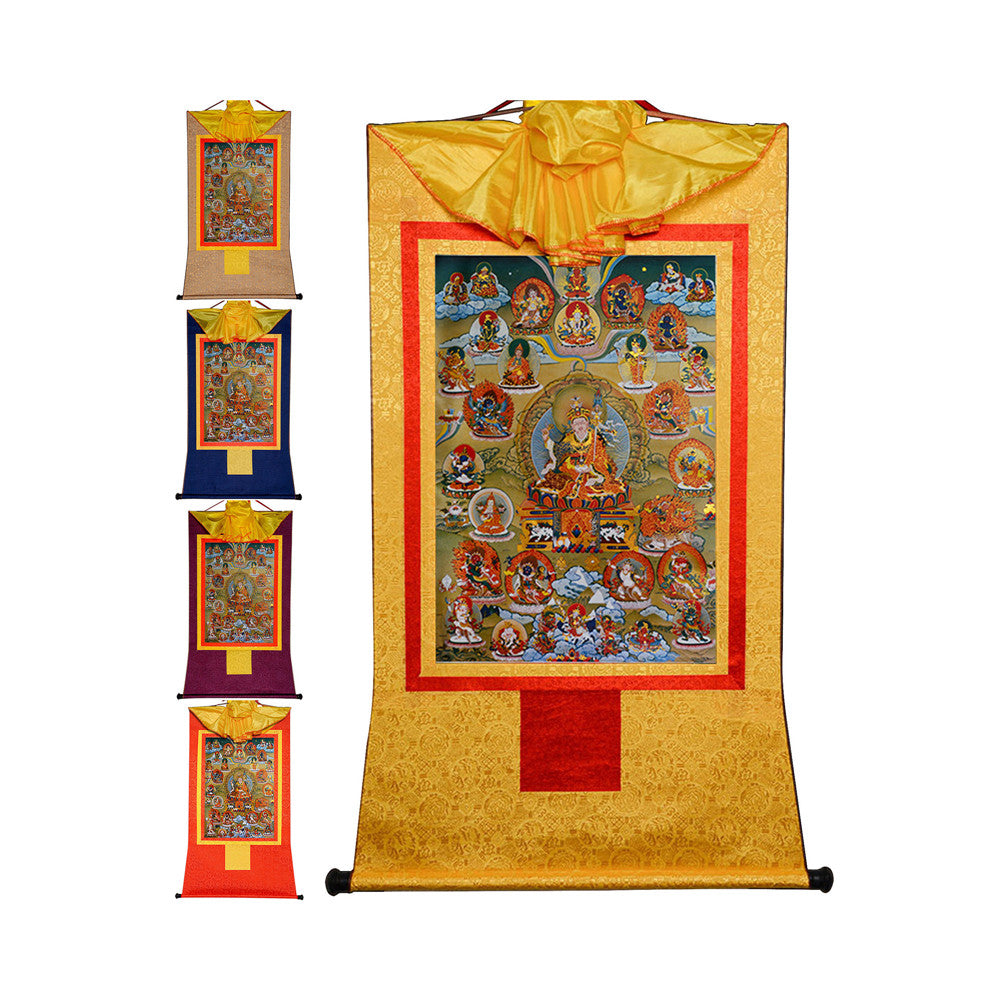 Gandhanra Bronzing Printed Tibetan Thangka Art - Guru Rinpoche Thangka (Deitiesof Nyingma), Hand Framed Tibetan Buddhist Thangka Wall Hanging