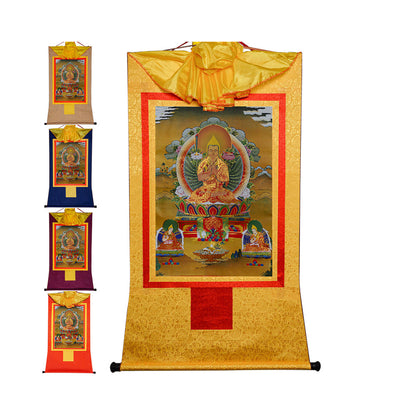 Gandhanra Bronzing Printed Tibetan Thangka Art- Je Tsongkhapa Thangka, Hand Framed Tibetan Buddhist Thangka Wall Hanging