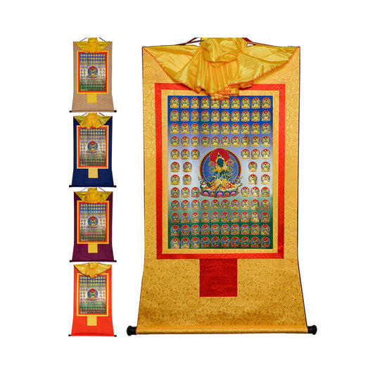 Gandhanra Bronzing Printed Tibetan Thangka Art - 100 Green Tara Thangka, Hand Framed Tibetan Buddhist Thangka Wall Hanging
