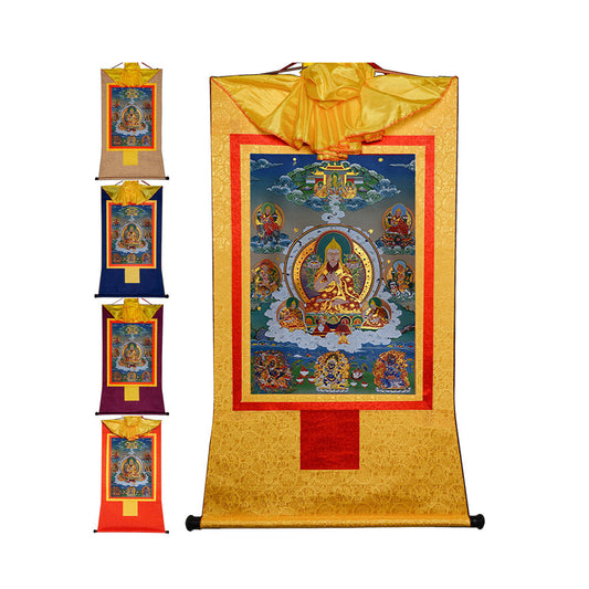 Gandhanra Bronzing Printed Tibetan Thangka Art - Je Tsongkhapa Thangka, Hand Framed Tibetan Buddhist Thangka Wall Hanging