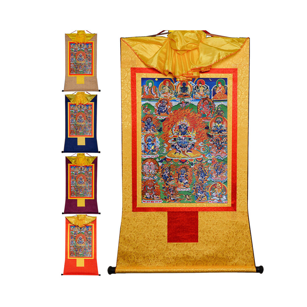 Gandhanra Bronzing Printed Tibetan Thangka Art -  Mahakala Thangka, Hand Framed Tibetan Buddhist Thangka Wall Hanging