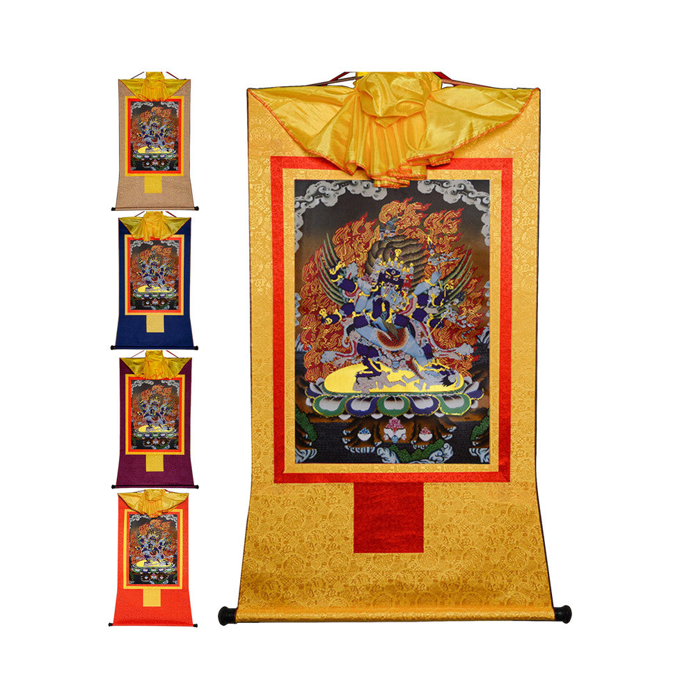 Gandhanra Bronzing Printed Tibetan Thangka Art - Vajrakilaya Thangka, Vajrakumara, Hand Framed Tibetan Buddhist Thangka Wall Hanging