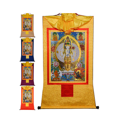 Gandhanra Bronzing Printed Tibetan Thangka Art - Thousand-hands Avalokitesvara Thangka, Hand Framed Tibetan Buddhist Thangka Wall Hanging