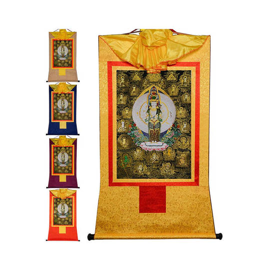 Avalokitesvara with Thousand Arms-Black Type - Tibetan thangka painting, front view