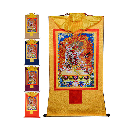 Gandhanra Bronzing Printed Tibetan Thangka Art - Guru Dragpo Thangka, Hand Framed Tibetan Buddhist Thangka Wall Hanging