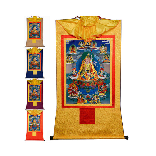 Gandhanra Bronzing Printed Tibetan Thangka Art - Guru Rinpoche Thangka, Hand Framed Tibetan Buddhist Thangka Wall Hanging