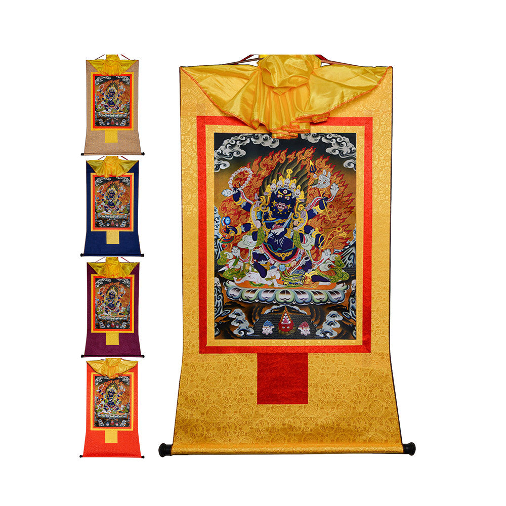 Gandhanra Bronzing Printed Tibetan Thangka Art -  Mahakala Thangka, Hand Framed Tibetan Buddhist Thangka Wall Hanging
