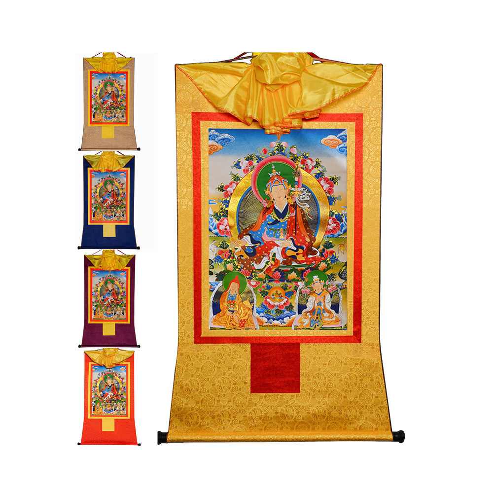 Gandhanra Bronzing Printed Tibetan Thangka Art - Guru Rinpoche Thangka, Hand Framed Tibetan Buddhist Thangka Wall Hanging