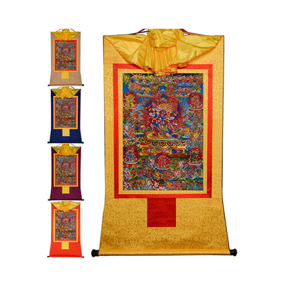 Gandhanra Bronzing Printed Tibetan Thangka Art - 58 Wrathful Deities of Bardo Thodol Thangka, Hand Framed Tibetan Buddhist Thangka Wall Hanging