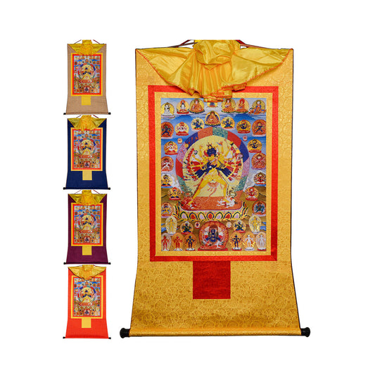 Gandhanra Bronzing Printed Tibetan Thangka Art - Kalacakra Vajrayogini Thangka, Hand Framed Tibetan Buddhist Thangka Wall Hanging