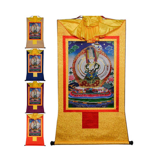 Usnisa Sitatapatra-Great White Parasol - Tibetan thangka painting, front view
