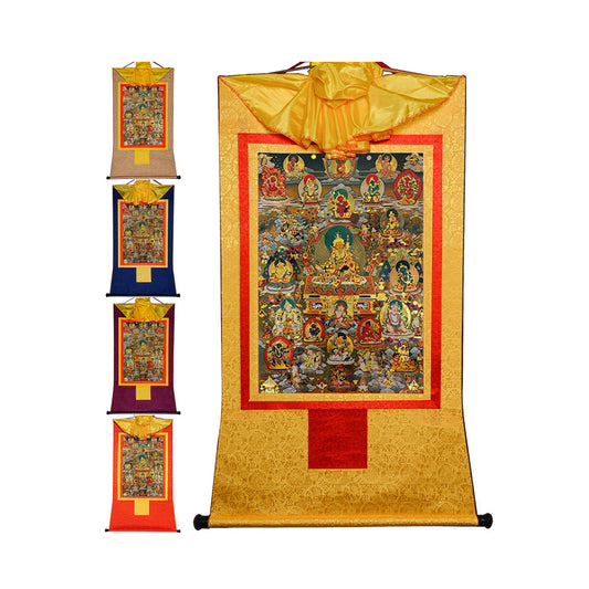 Gandhanra Bronzing Printed Tibetan Thangka Art - Guru Rinpoche Thangka, Hand Framed Tibetan Buddhist Thangka Wall Hanging