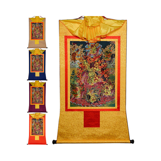Gandhanra Bronzing Printed Tibetan Thangka Art - Tsiu Marpo Thangka, Hand Framed Tibetan Buddhist Thangka Wall Hanging
