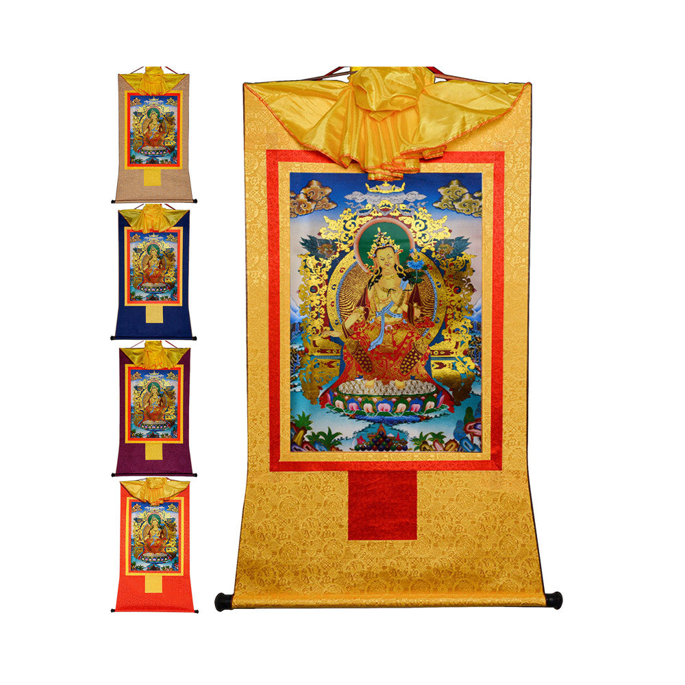 Gandhanra Bronzing Printed Tibetan Thangka Art - Maitreya Thangka, Hand Framed Tibetan Buddhist Thangka Wall Hanging