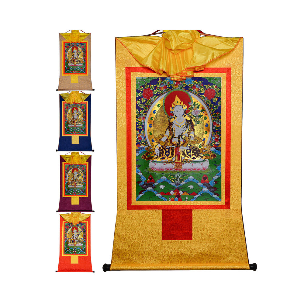 Gandhanra Bronzing Printed Tibetan Thangka Art - White Tara Thangka, Hand Framed Tibetan Buddhist Thangka Wall Hanging