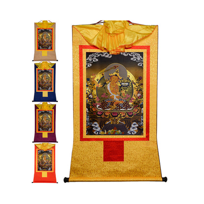 Gandhanra Bronzing Printed Tibetan Thangka Art - Manjusri Thangka (Black Type), Hand Framed Tibetan Buddhist Thangka Wall Hanging