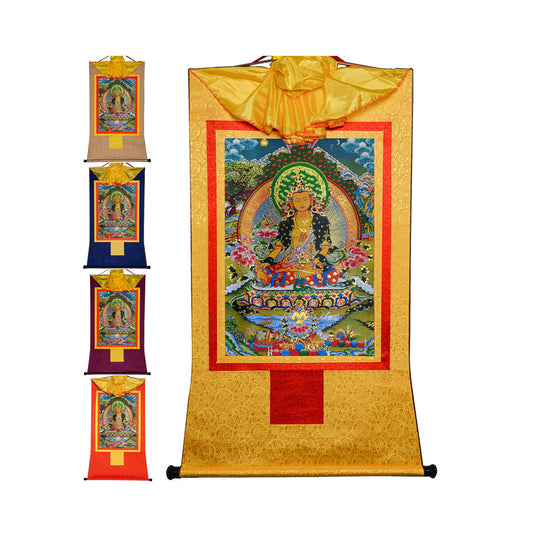 Gandhanra Bronzing Printed Tibetan Thangka Art - Ksitigarbha Thangka, Hand Framed Tibetan Buddhist Thangka Wall Hanging