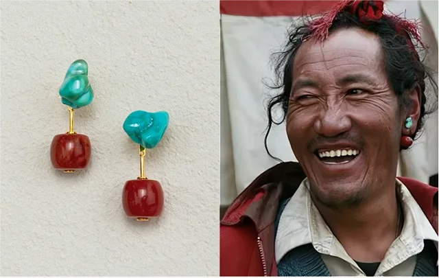 Gandhanra Tibetan Original Turquoise Red Agate Earring 