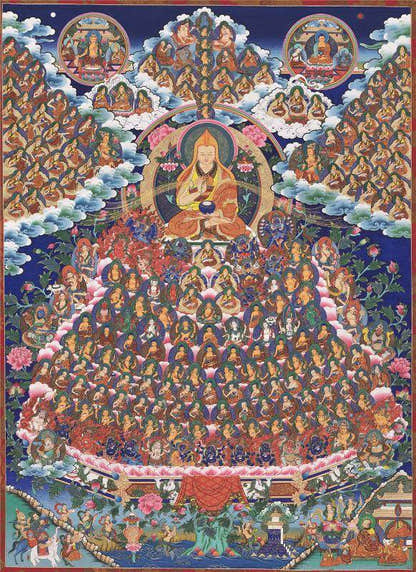 Tsongkhapa's Refuge Tree - 18th Century - Tibetan thangka painting, front view