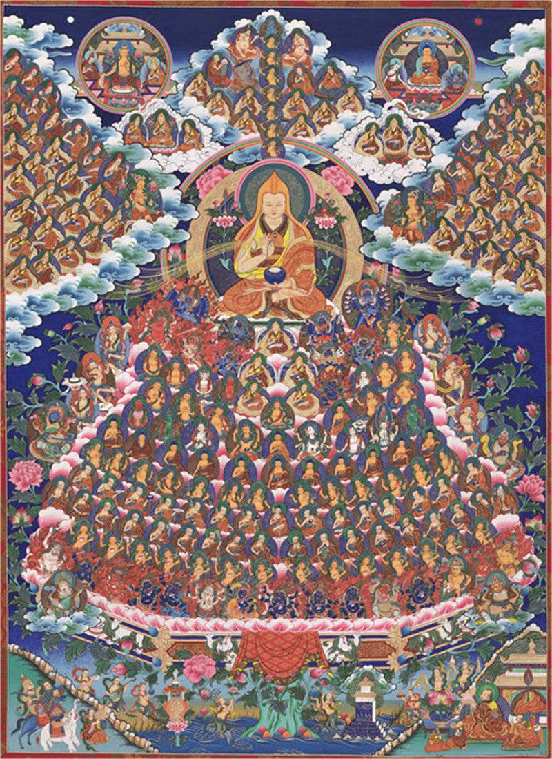 Je Tsongkhapa Refuge Tree Image - Tibetan thangka painting, front view
