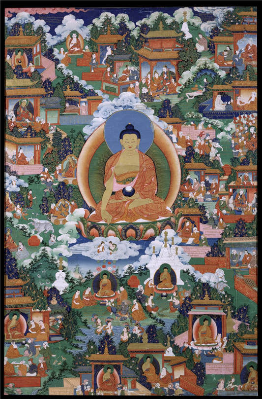 Shakyamuni Pure Land Thangka - Tibetan thangka painting, front view