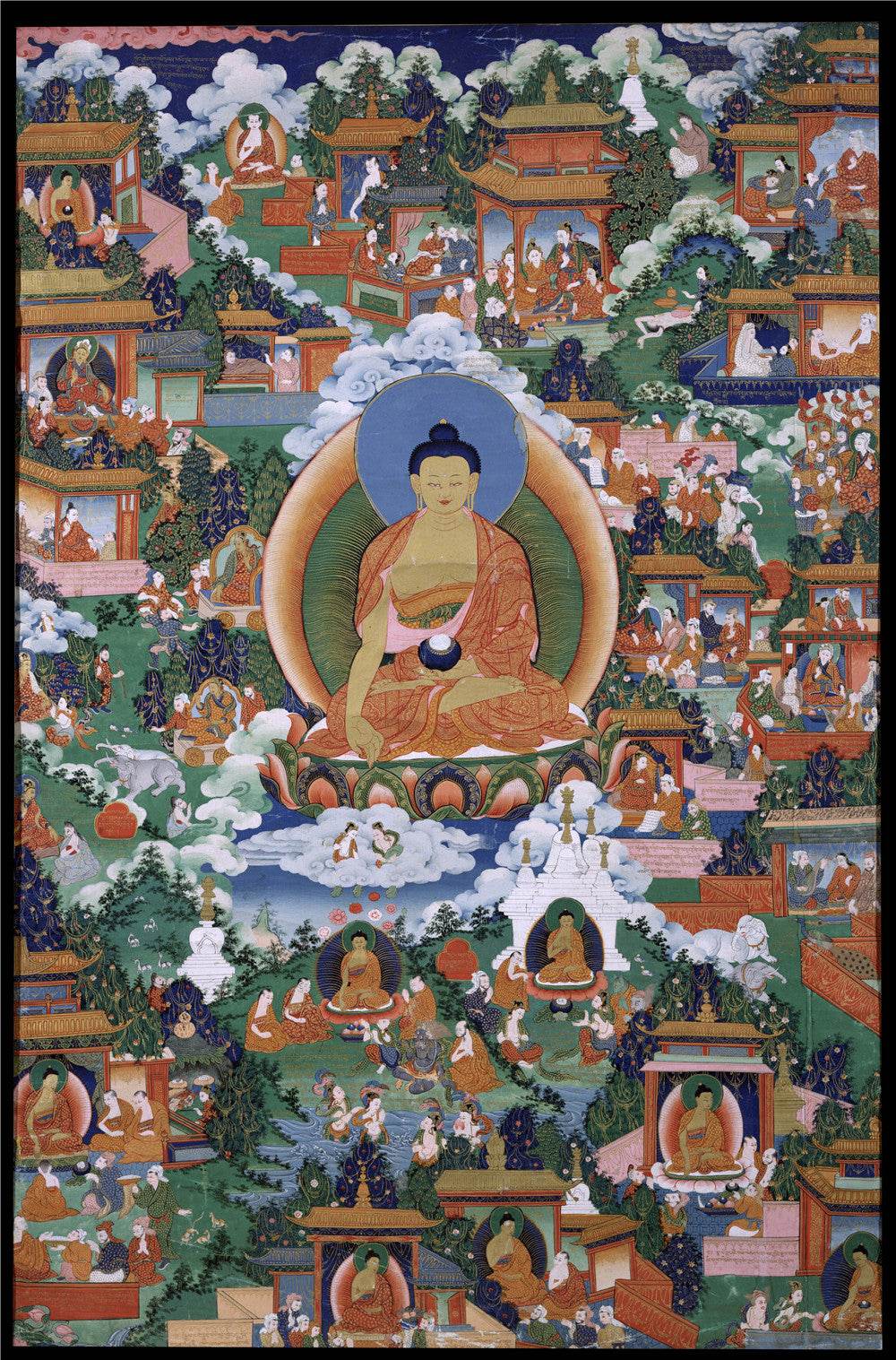 Shakyamuni Pure Land Thangka - Tibetan thangka painting, front view