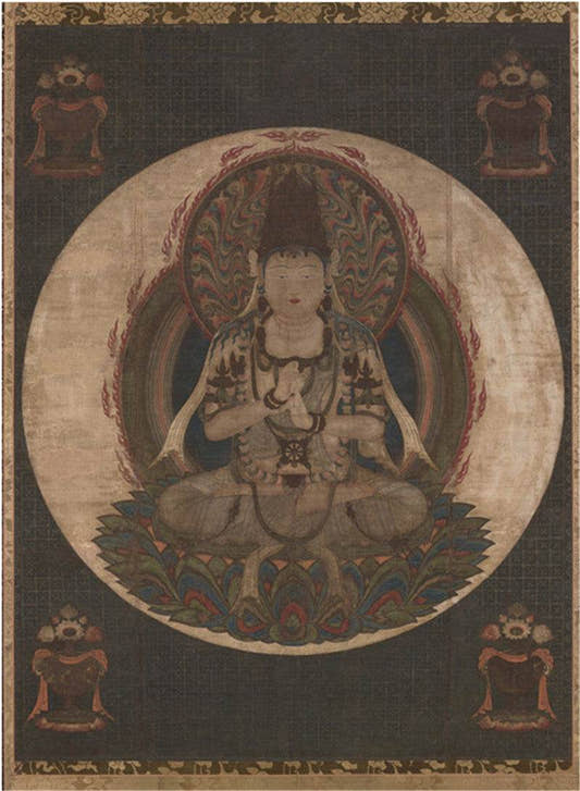 Mandala of the One-Syllable Golden Wheel Image - Tibetan thangka painting, front view
