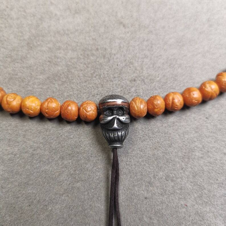 Gandhanra Tibetan Mala Guru Bead, Skull Shape T-drilled 3-Hole Bead for Prayer Bead,0.87"