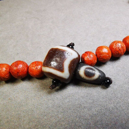 Sky Earth Dzi Guru Bead,T-drilled 3-Hole Mala Bead, Prayer Bead,Connector Bead