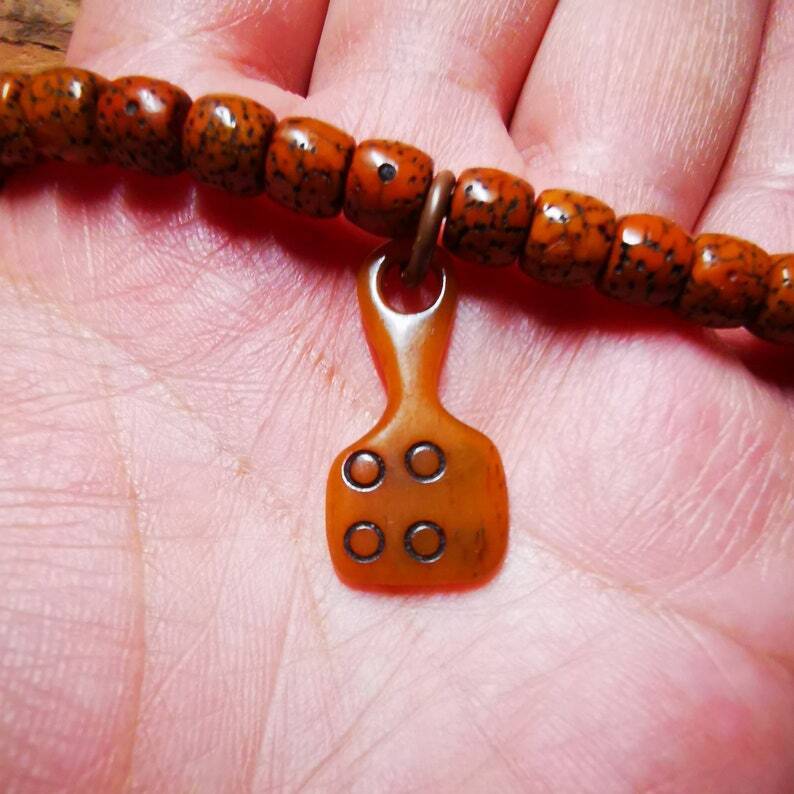 Yak Bone Carved Mantra Dot Prayer Bead Pendant,Bead Counter Clip Amulet for Mala